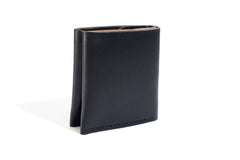 One Piece English Bridle Leather Bifold Wallet Black Folded