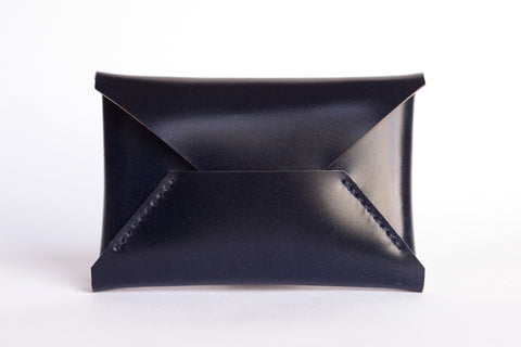 One Piece Shell Cordovan Leather Business Card Case (Navy)