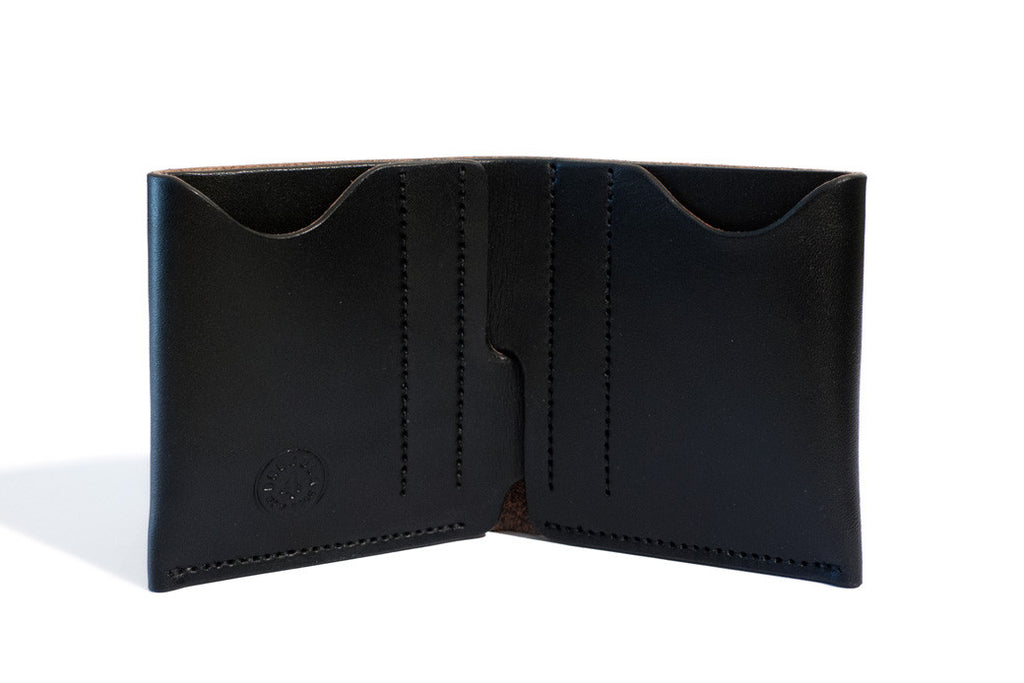 One Piece English Bridle Leather Bifold Wallet Black Inside