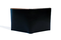 One Piece English Bridle Leather Bifold Wallet Black Outside