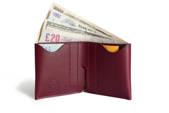 One Piece English Bridle Leather Bifold Wallet Burgundy Action