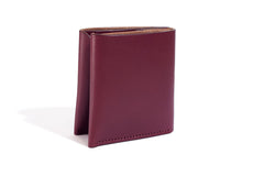 One Piece English Bridle Leather Bifold Wallet Burgundy Folded