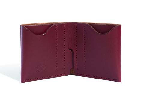 One Piece English Bridle Leather Bifold Wallet (Burgundy)
