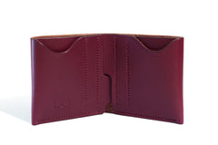 One Piece English Bridle Leather Bifold Wallet Burgundy Inside