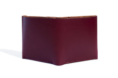 One Piece English Bridle Leather Bifold Wallet Burgundy Outside