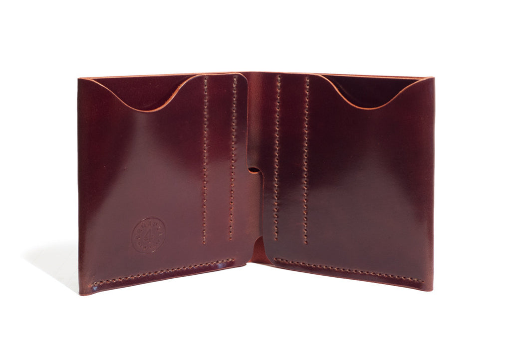 One Piece Shell Cordovan Leather Bifold Wallet Oil Antique Inside