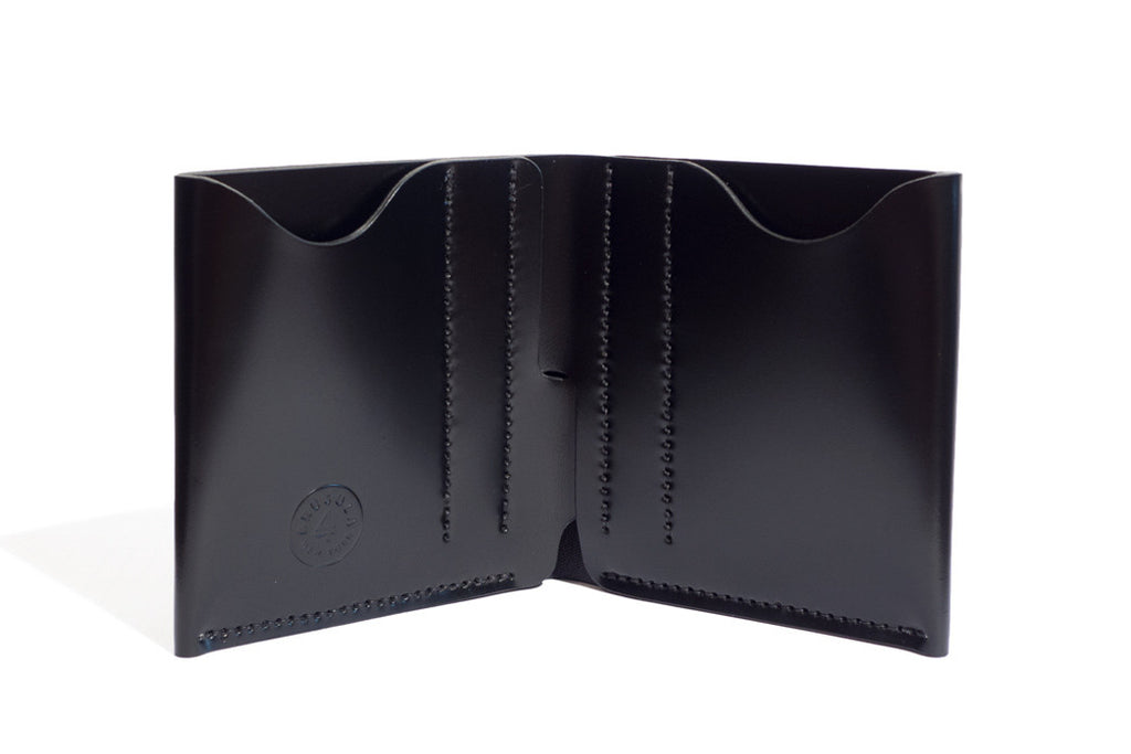 One Piece Shell Cordovan Leather Bifold Wallet Black Inside