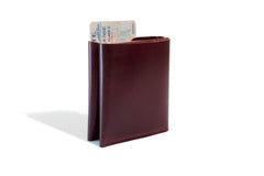 One Piece Shell Cordovan Leather Bifold Wallet Oil Burgundy Action 2