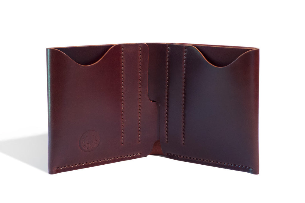 One Piece Shell Cordovan Leather Bifold Wallet Oil Burgundy Inside