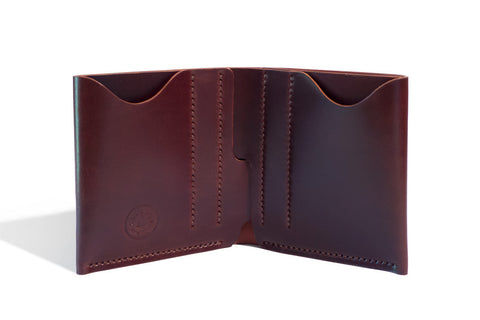 One Piece Shell Cordovan Leather Bifold Wallet - (Oil Burgundy)