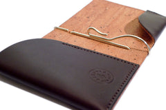 One Piece English Bridle Leather Money Clip Wallet Dark Brown Close up