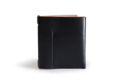 One Piece English Bridle Leather Money Clip Wallet Black Folded