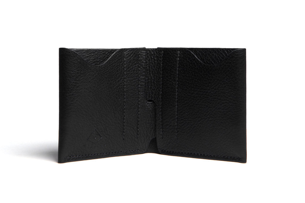 One Piece Leather Bifold Wallet Black Inside