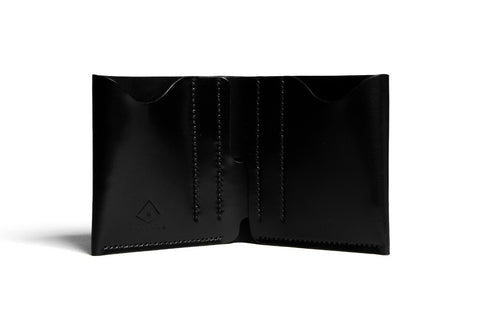 One Piece Shell Cordovan Leather Bifold Wallet - Features Brújula New York's Old Logo (Oil Glazing Black)